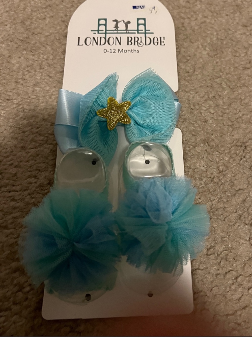 Baby Hair Clips Set - Light Blue Tulle Pom & Star Bow